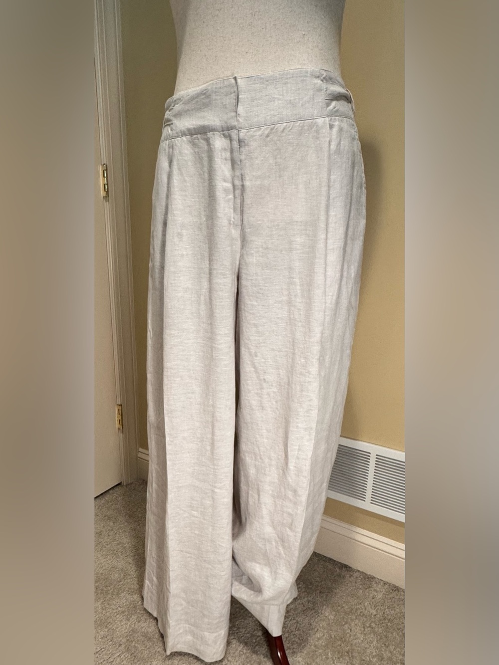 Poetry Linen Wide-Leg Pants in Off-White/Light Grey
